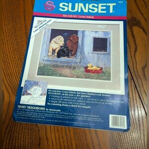 New Sunset No Count Cross Stitch Kit #13016 TRIO Of dogs .  16 X 12"